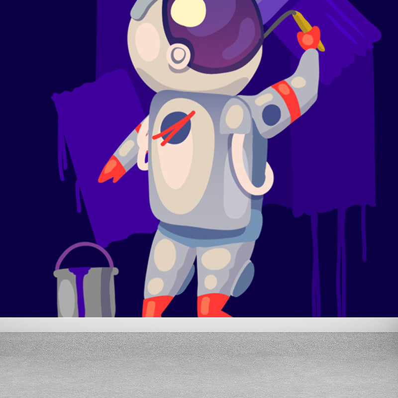 Large Astronaut Mural Wallpaper Children's Art Outer Space View Wall Decor in Soft Color Purple Clearhalo 'Wall Decor' 'Wall Mural' 1863336