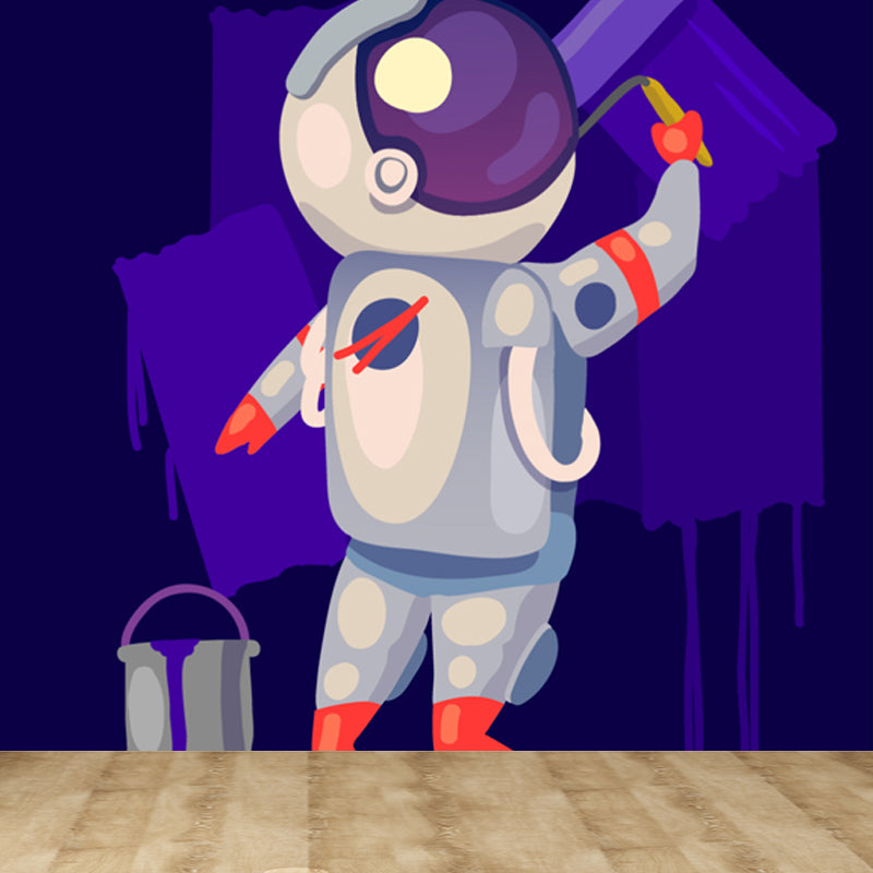 Large Astronaut Mural Wallpaper Children's Art Outer Space View Wall Decor in Soft Color Clearhalo 'Wall Decor' 'Wall Mural' 1863337