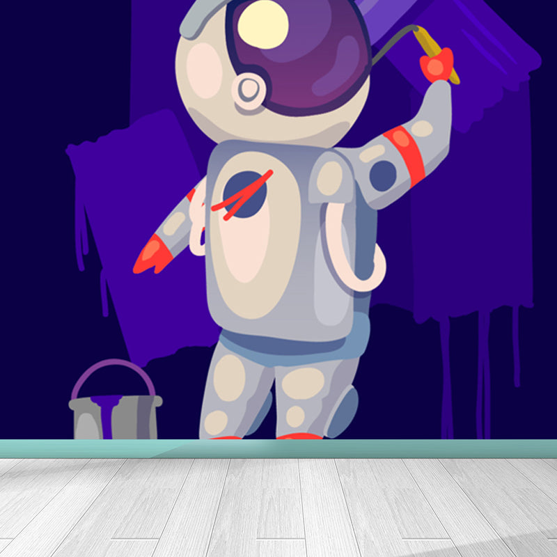 Large Astronaut Mural Wallpaper Children's Art Outer Space View Wall Decor in Soft Color Clearhalo 'Wall Decor' 'Wall Mural' 1863338