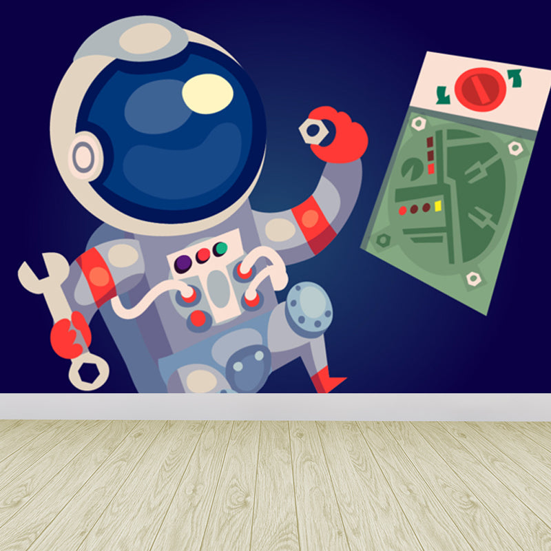 Large Astronaut Mural Wallpaper Children's Art Outer Space View Wall Decor in Soft Color Clearhalo 'Wall Decor' 'Wall Mural' 1863342