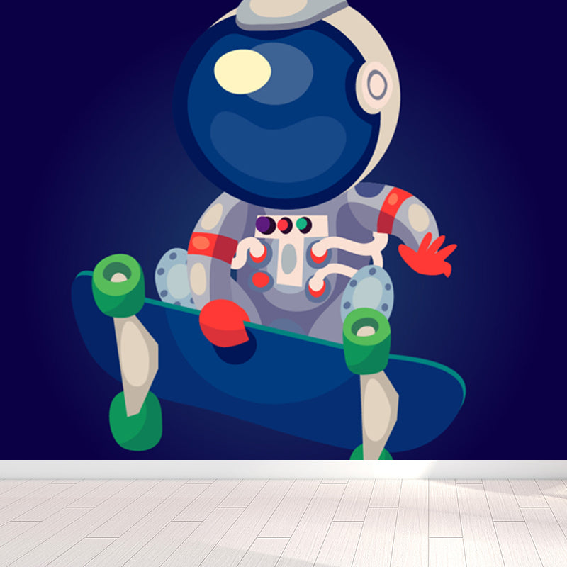 Large Astronaut Mural Wallpaper Children's Art Outer Space View Wall Decor in Soft Color Dark Blue Clearhalo 'Wall Decor' 'Wall Mural' 1863346