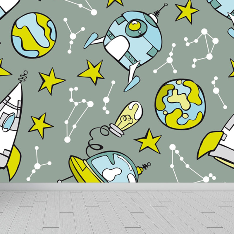 Large Astronaut Mural Wallpaper Children's Art Outer Space View Wall Decor in Soft Color Clearhalo 'Wall Decor' 'Wall Mural' 1863352