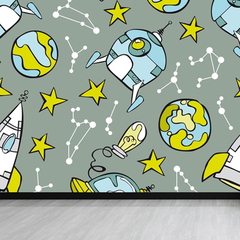 Large Astronaut Mural Wallpaper Children's Art Outer Space View Wall Decor in Soft Color Clearhalo 'Wall Decor' 'Wall Mural' 1863353