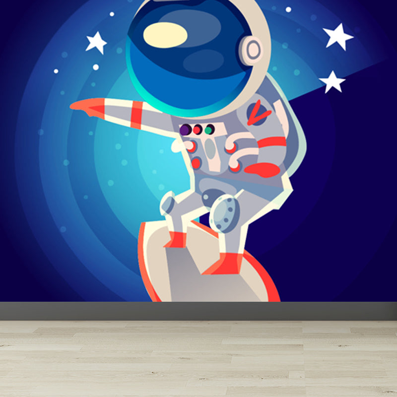 Large Astronaut Mural Wallpaper Children's Art Outer Space View Wall Decor in Soft Color Clearhalo 'Wall Decor' 'Wall Mural' 1863358