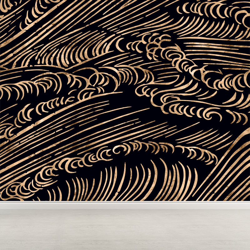 Fashion Moire Pattern Mural Wallpaper Sitting Room Sky View Wall Decor, Custom Printed Black Clearhalo 'Wall Decor' 'Wall Mural' 1863411