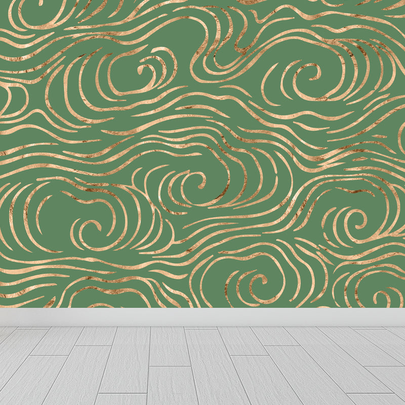 Fashion Moire Pattern Mural Wallpaper Sitting Room Sky View Wall Decor, Custom Printed Green Clearhalo 'Wall Decor' 'Wall Mural' 1863416