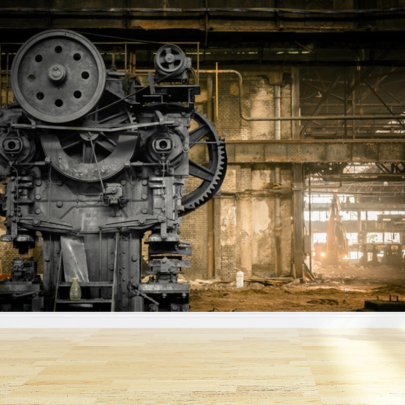 Photography Style Metal Gear Mural Decal Giant Wall Covering for Dining Room, Customised Dark Brown Clearhalo 'Wall Decor' 'Wall Mural' 1863446