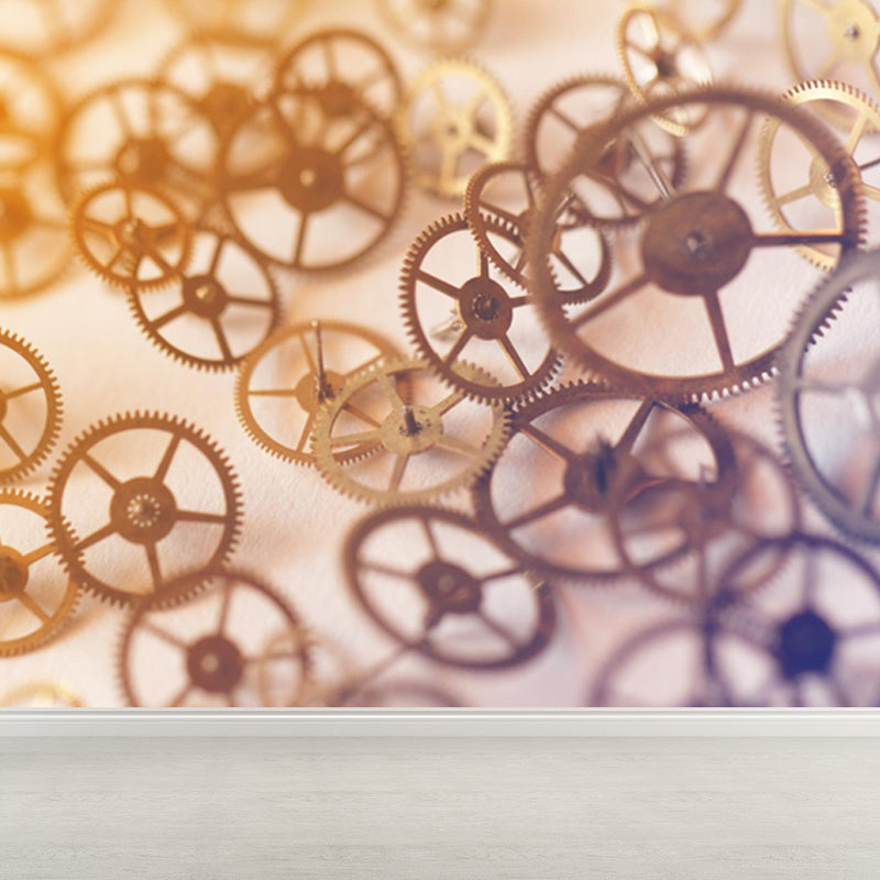 Photography Style Metal Gear Mural Decal Giant Wall Covering for Dining Room, Customised Clearhalo 'Wall Decor' 'Wall Mural' 1863453