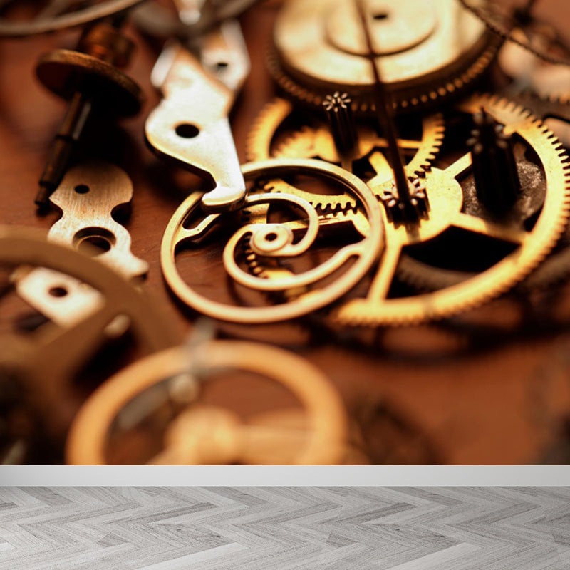 Photography Style Metal Gear Mural Decal Giant Wall Covering for Dining Room, Customised Brown Clearhalo 'Wall Decor' 'Wall Mural' 1863456