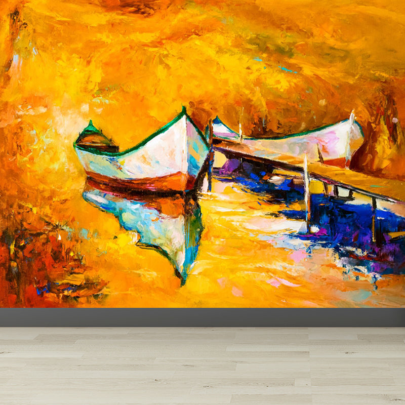 Classic Outside Landscape Mural Decal Light Color Stain-Proofing Wall Decor for Bathroom Yellow Clearhalo 'Wall Decor' 'Wall Mural' 1863466