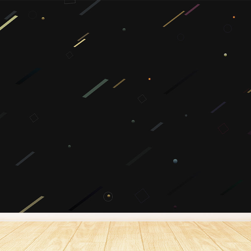 Whole Geometric Wall Covering Mural Dark Color Non-Woven Wall Art for Decor, Custom Sizes Black Clearhalo 'Wall Decor' 'Wall Mural' 1863486