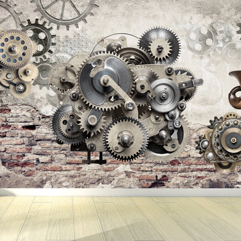 Dark Color Steampunk Wall Mural Full Size Metal Effect Wall Decor for House Interior Grey Clearhalo 'Wall Decor' 'Wall Mural' 1863546