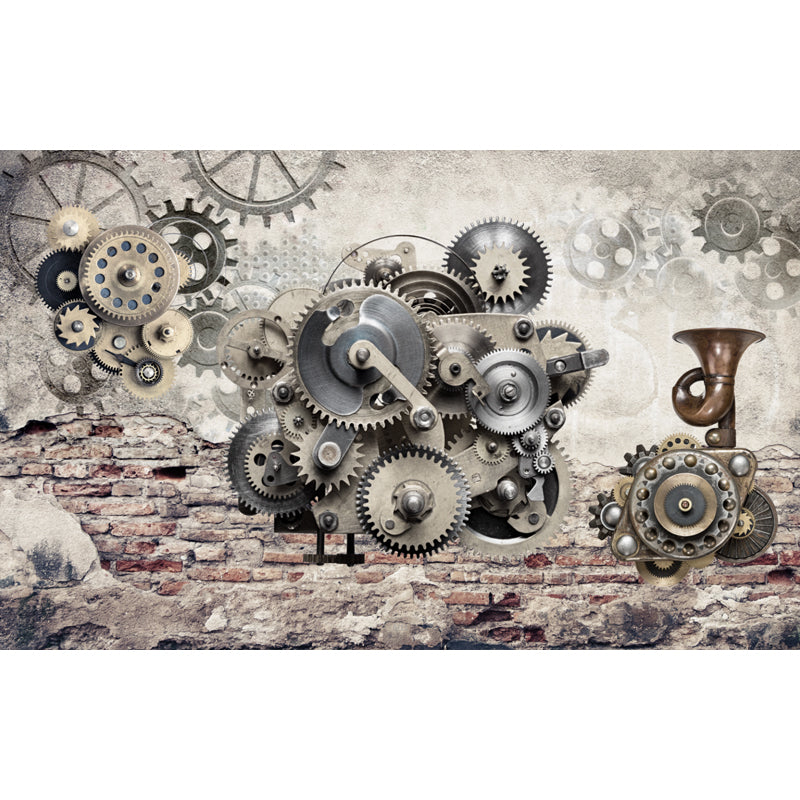 Dark Color Steampunk Wall Mural Full Size Metal Effect Wall Decor for House Interior Clearhalo 'Wall Decor' 'Wall Mural' 1863549