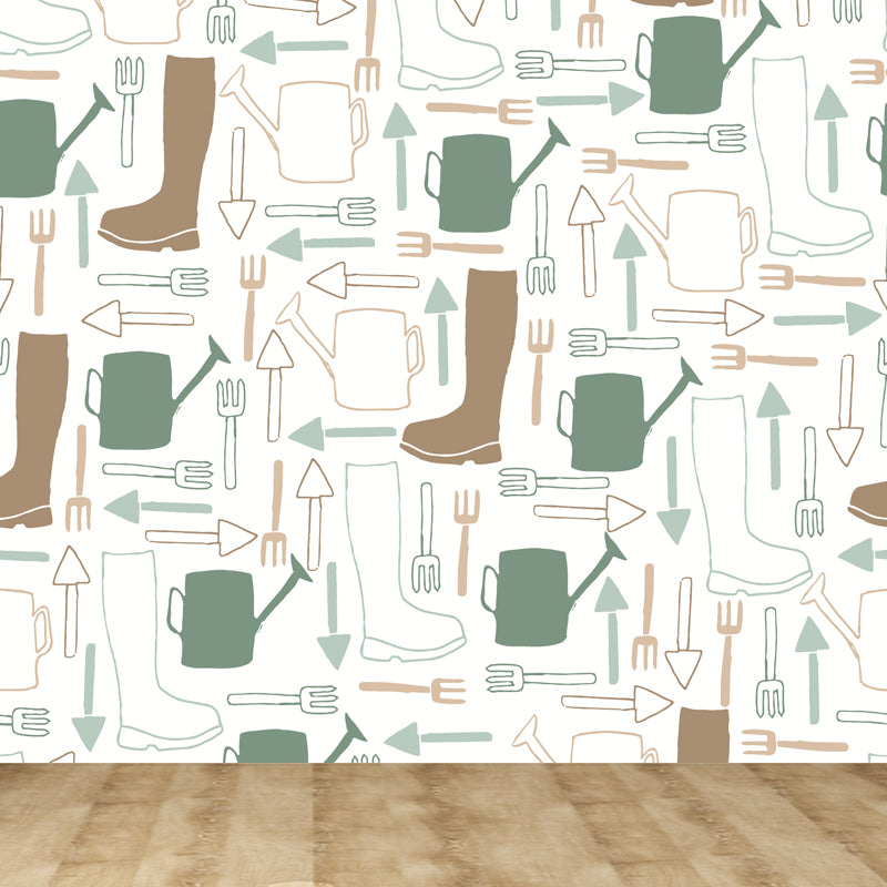 Contemporary Dinnerware Mural Non-Woven Fabric Washable Pastel Wall Decor for Kitchen Green Clearhalo 'Wall Decor' 'Wall Mural' 1863566