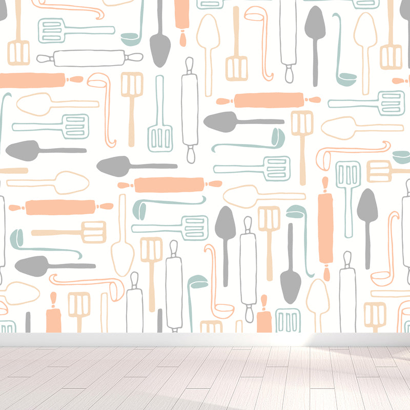 Contemporary Dinnerware Mural Non-Woven Fabric Washable Pastel Wall Decor for Kitchen Clearhalo 'Wall Decor' 'Wall Mural' 1863572