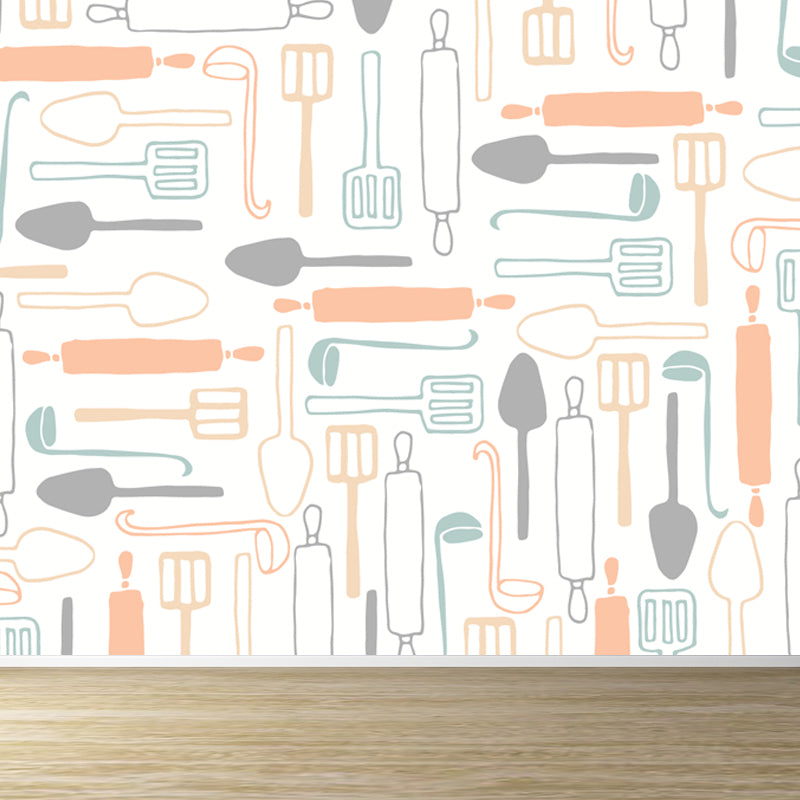 Contemporary Dinnerware Mural Non-Woven Fabric Washable Pastel Wall Decor for Kitchen Clearhalo 'Wall Decor' 'Wall Mural' 1863573