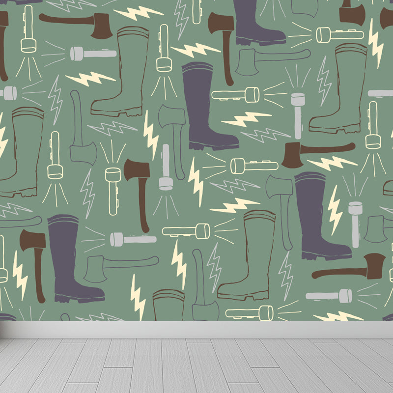 Contemporary Dinnerware Mural Non-Woven Fabric Washable Pastel Wall Decor for Kitchen Dark Green Clearhalo 'Wall Decor' 'Wall Mural' 1863576