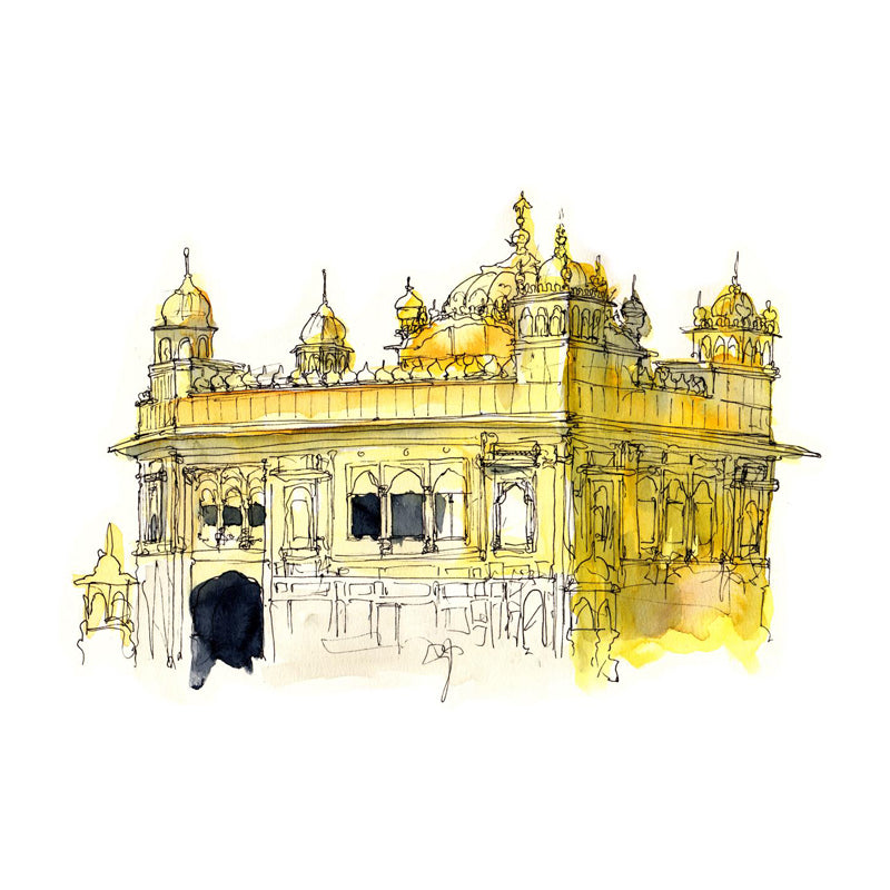 Illustration Grand Building Wall Mural Great Wall Decor for Guest Room, Customised Clearhalo 'Wall Decor' 'Wall Mural' 1863669