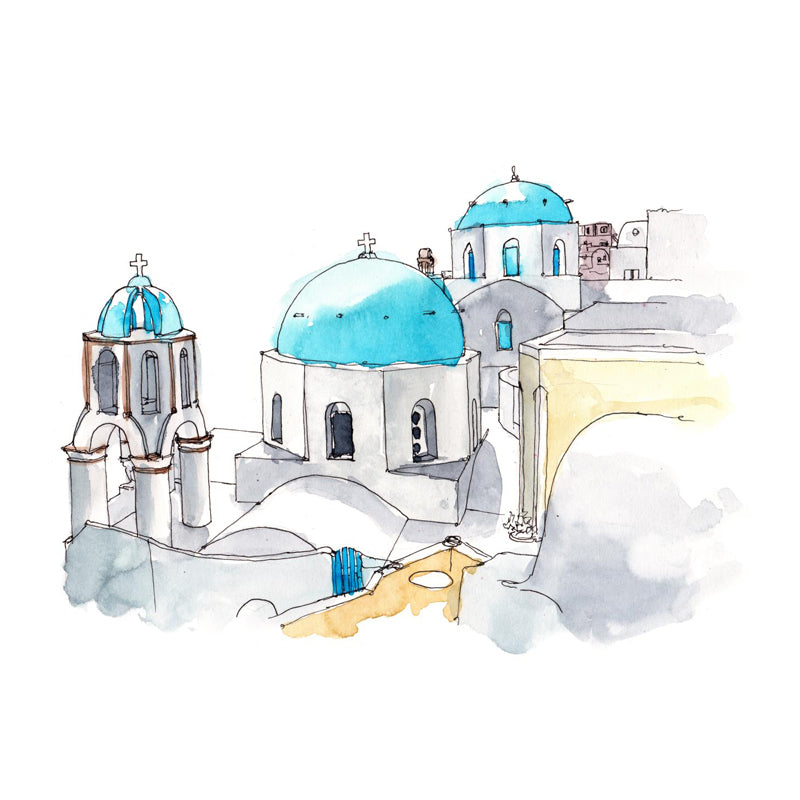 Illustration Grand Building Wall Mural Great Wall Decor for Guest Room, Customised Clearhalo 'Wall Decor' 'Wall Mural' 1863679