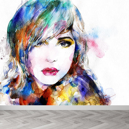 Soft Color Fashion Style Mural Wallpaper Huge Girl Portrait Wall Decor for Living Room Blue Clearhalo 'Wall Decor' 'Wall Mural' 1863696