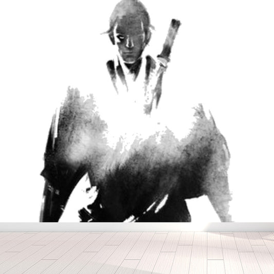 Black Swordsman Mural Decal for Decoration Contemporary Living Room Wall Covering