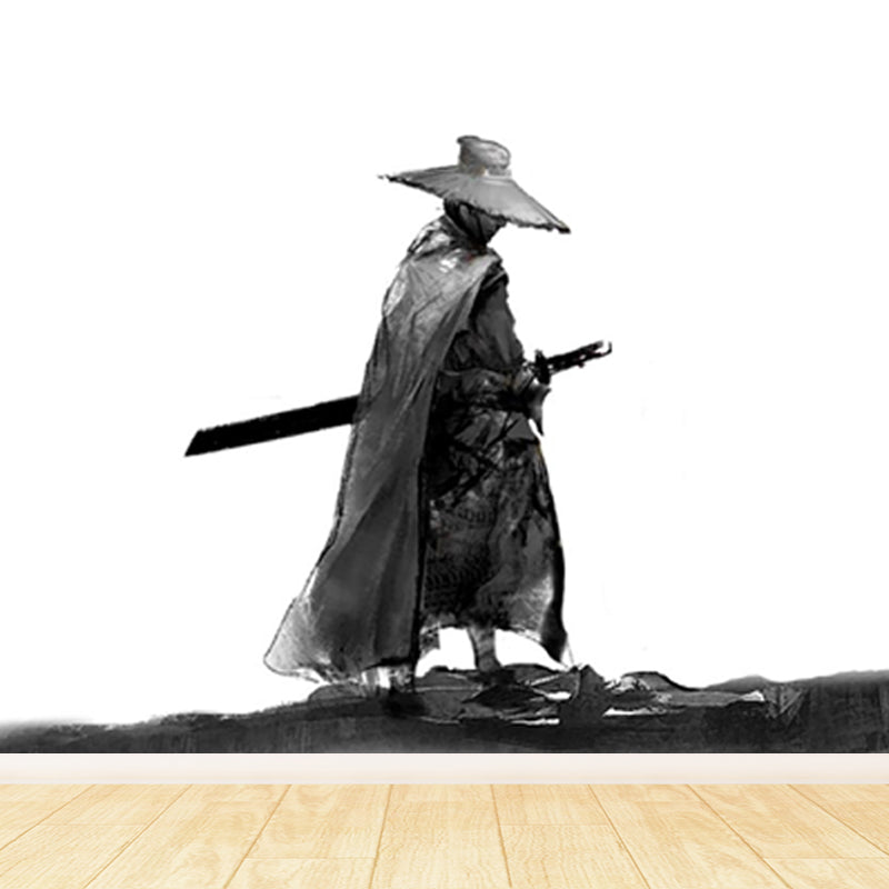 Non-Woven Ornamental Wall Mural Modern Swordsman Pattern Wall Covering for Rest Room Clearhalo 'Wall Decor' 'Wall Mural' 1863738