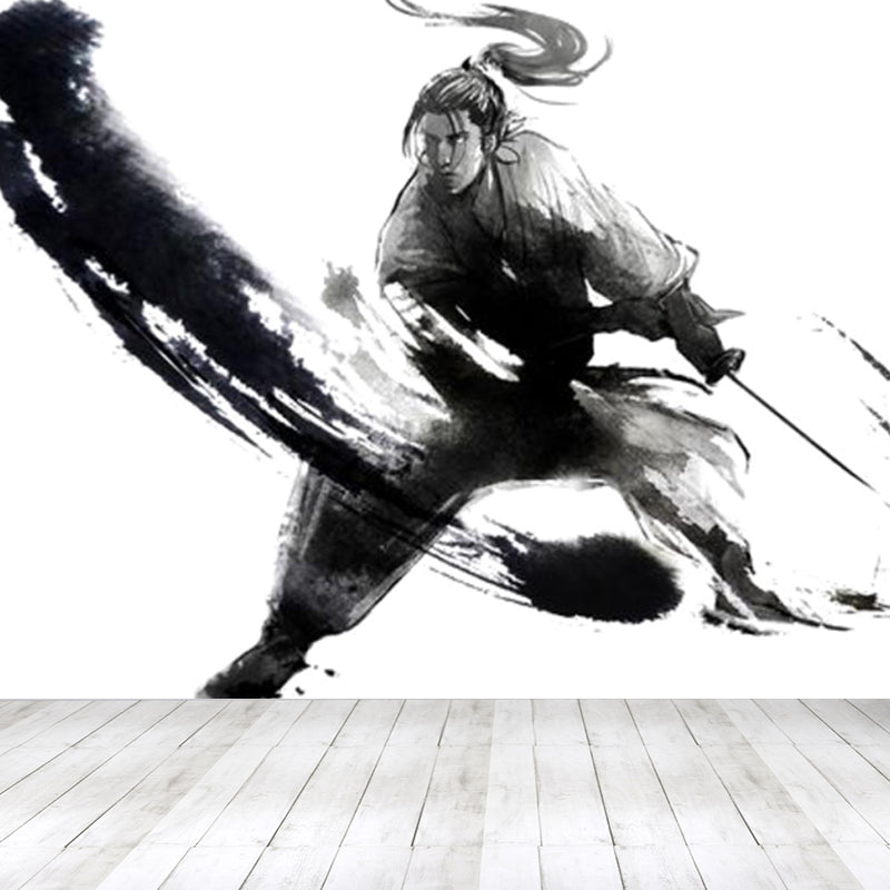 Non-Woven Ornamental Wall Mural Modern Swordsman Pattern Wall Covering for Rest Room Clearhalo 'Wall Decor' 'Wall Mural' 1863742