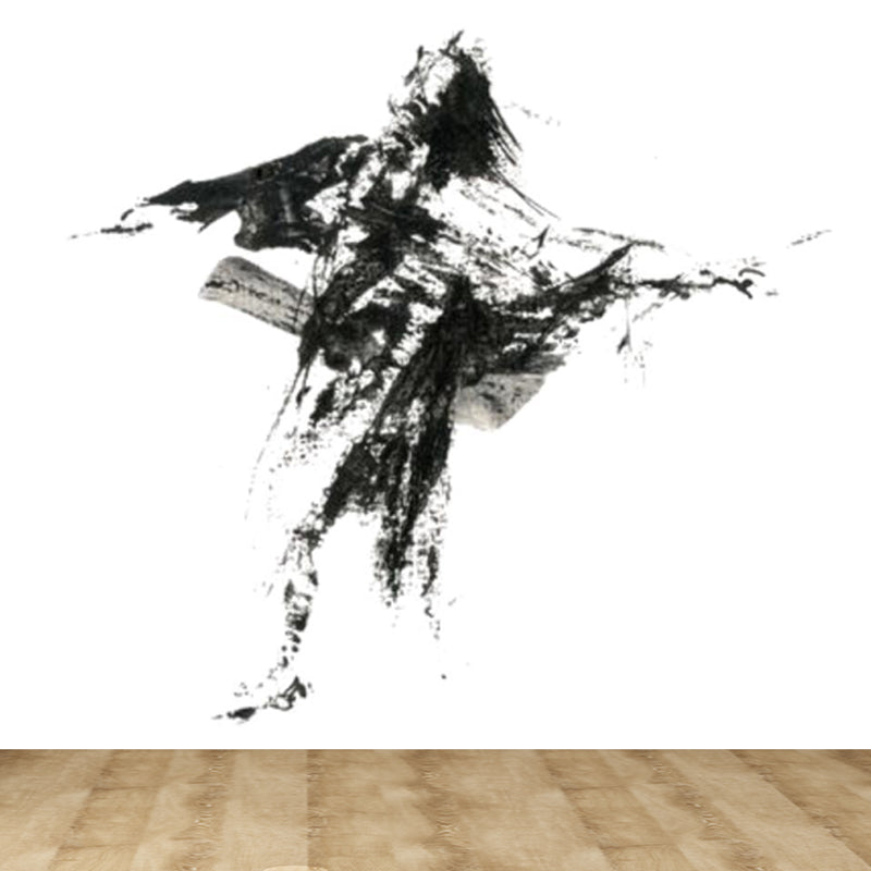 Non-Woven Ornamental Wall Mural Modern Swordsman Pattern Wall Covering for Rest Room Black Design 3 Clearhalo 'Wall Decor' 'Wall Mural' 1863746