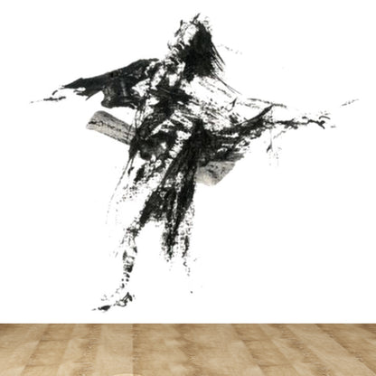 Non-Woven Ornamental Wall Mural Modern Swordsman Pattern Wall Covering for Rest Room Black Design 3 Clearhalo 'Wall Decor' 'Wall Mural' 1863746