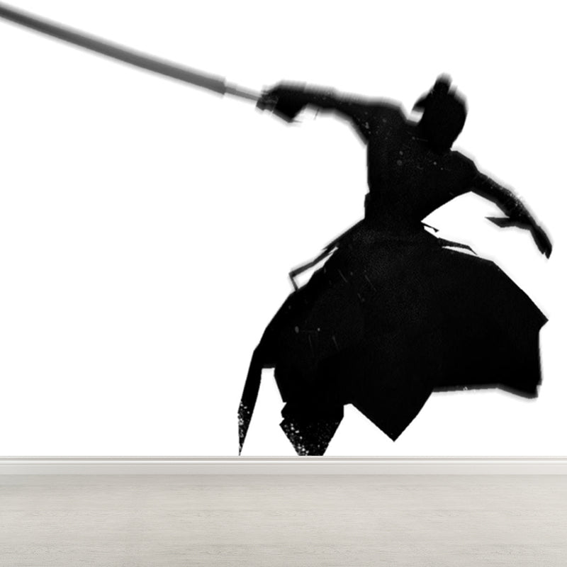 Non-Woven Ornamental Wall Mural Modern Swordsman Pattern Wall Covering for Rest Room Black Design 4 Clearhalo 'Wall Decor' 'Wall Mural' 1863751
