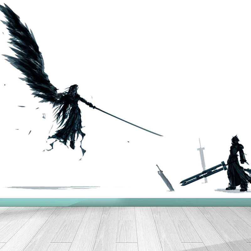 Non-Woven Ornamental Wall Mural Modern Swordsman Pattern Wall Covering for Rest Room Clearhalo 'Wall Decor' 'Wall Mural' 1863757