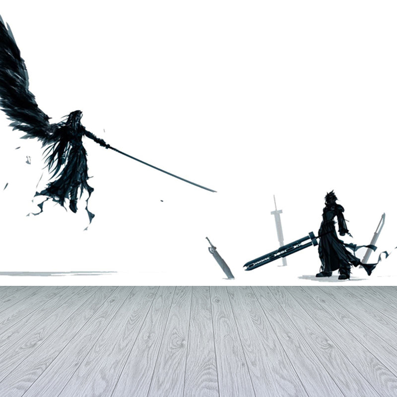 Non-Woven Ornamental Wall Mural Modern Swordsman Pattern Wall Covering for Rest Room Clearhalo 'Wall Decor' 'Wall Mural' 1863758