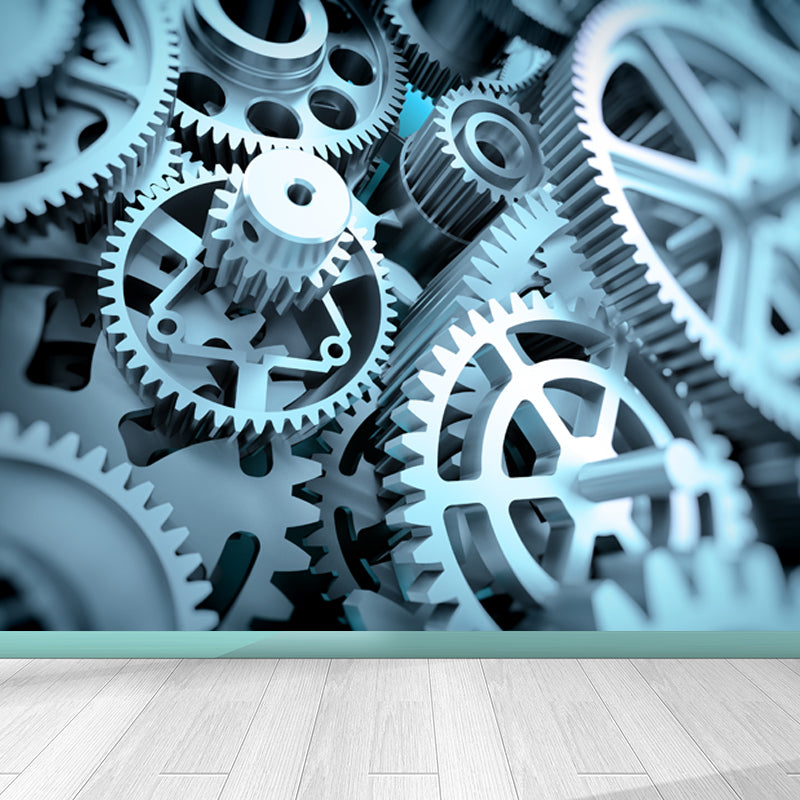 Contemporary Metal Gear Wall Mural Non-Woven Textured Stain-Proofing Dark Color Wall Art for Room Blue Clearhalo 'Wall Decor' 'Wall Mural' 1863761