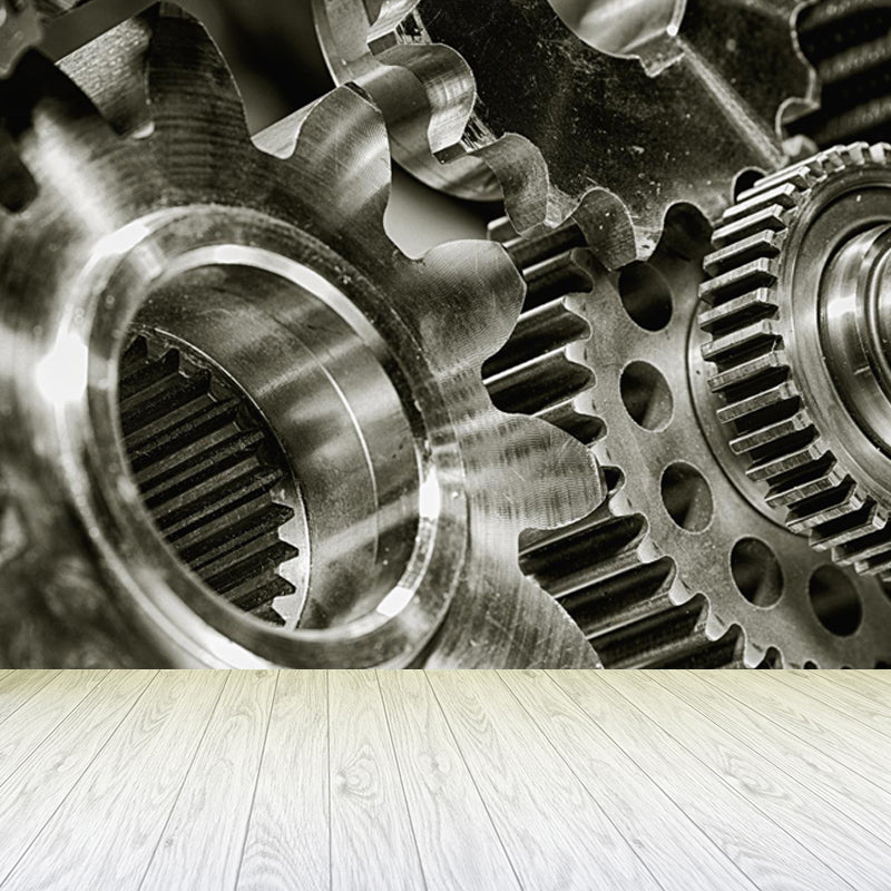 Contemporary Metal Gear Wall Mural Non-Woven Textured Stain-Proofing Dark Color Wall Art for Room Dark Gray Clearhalo 'Wall Decor' 'Wall Mural' 1863766