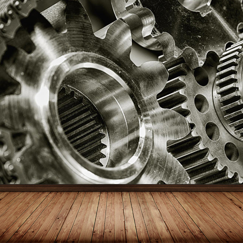 Contemporary Metal Gear Wall Mural Non-Woven Textured Stain-Proofing Dark Color Wall Art for Room Clearhalo 'Wall Decor' 'Wall Mural' 1863767