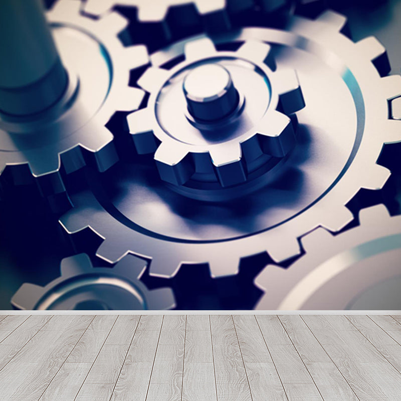 Contemporary Metal Gear Wall Mural Non-Woven Textured Stain-Proofing Dark Color Wall Art for Room Light Gray Clearhalo 'Wall Decor' 'Wall Mural' 1863771