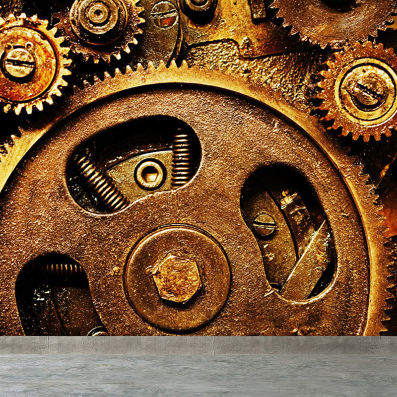 Contemporary Metal Gear Wall Mural Non-Woven Textured Stain-Proofing Dark Color Wall Art for Room Brown Clearhalo 'Wall Decor' 'Wall Mural' 1863776