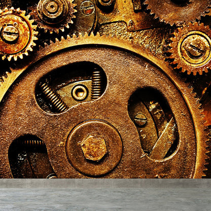 Contemporary Metal Gear Wall Mural Non-Woven Textured Stain-Proofing Dark Color Wall Art for Room Brown Clearhalo 'Wall Decor' 'Wall Mural' 1863776