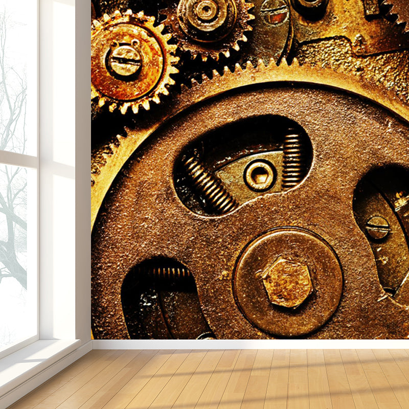 Contemporary Metal Gear Wall Mural Non-Woven Textured Stain-Proofing Dark Color Wall Art for Room Clearhalo 'Wall Decor' 'Wall Mural' 1863777