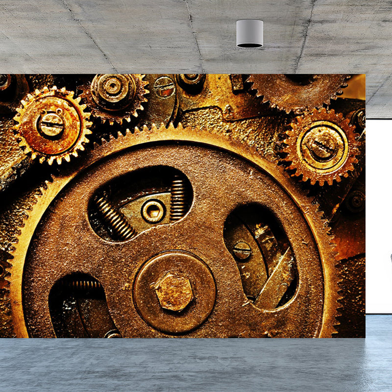 Contemporary Metal Gear Wall Mural Non-Woven Textured Stain-Proofing Dark Color Wall Art for Room Clearhalo 'Wall Decor' 'Wall Mural' 1863778