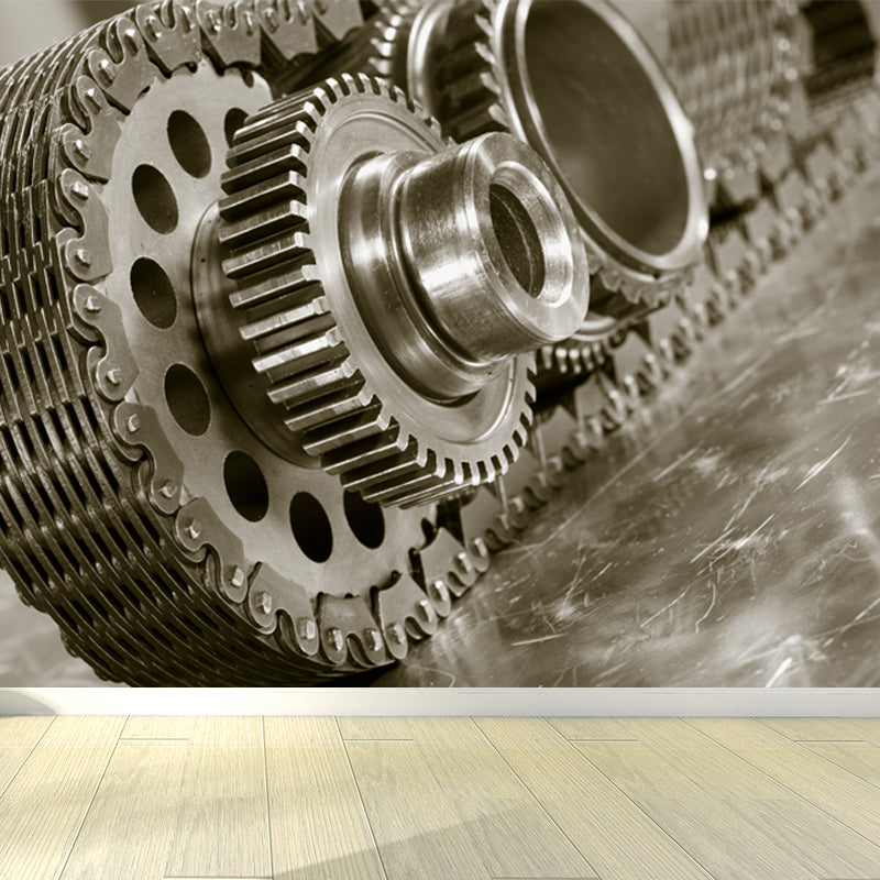 Contemporary Metal Gear Wall Mural Non-Woven Textured Stain-Proofing Dark Color Wall Art for Room Clearhalo 'Wall Decor' 'Wall Mural' 1863782