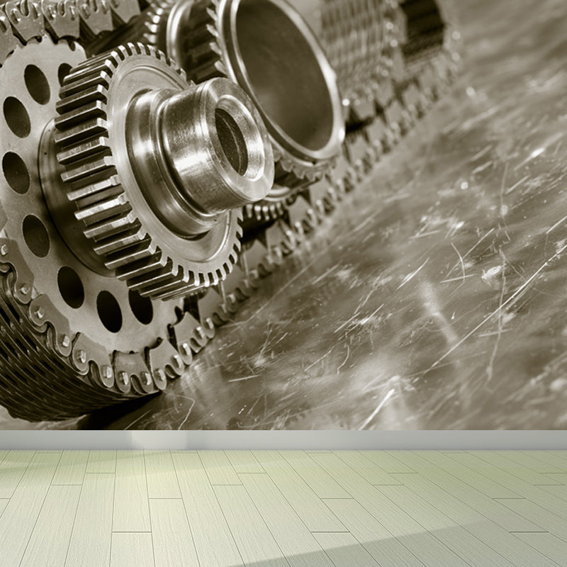 Contemporary Metal Gear Wall Mural Non-Woven Textured Stain-Proofing Dark Color Wall Art for Room Clearhalo 'Wall Decor' 'Wall Mural' 1863783