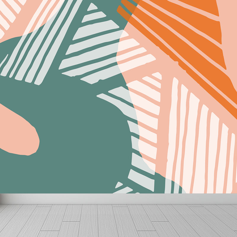 Modern Abstract Graphic Mural Non-Woven Textured Stain-Proof Soft Color Wall Art for Bedroom Light Green Clearhalo 'Wall Decor' 'Wall Mural' 1863811