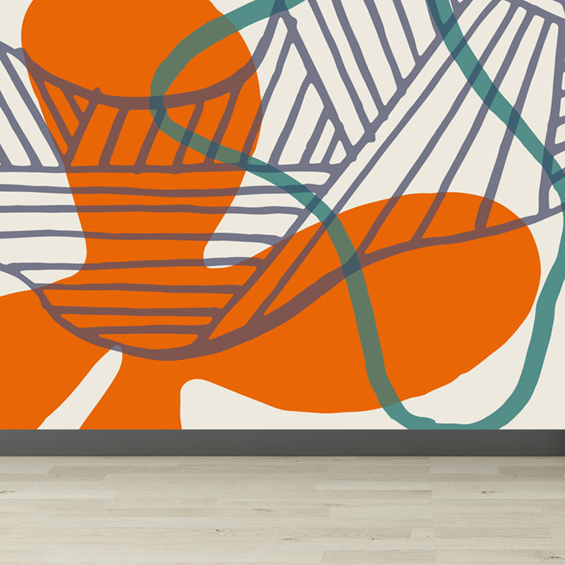 Modern Abstract Graphic Mural Non-Woven Textured Stain-Proof Soft Color Wall Art for Bedroom Orange Clearhalo 'Wall Decor' 'Wall Mural' 1863816