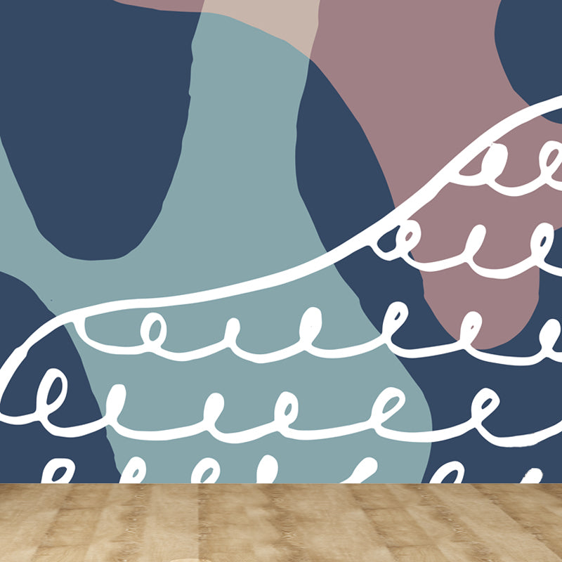 Modern Abstract Graphic Mural Non-Woven Textured Stain-Proof Soft Color Wall Art for Bedroom Dark Blue Clearhalo 'Wall Decor' 'Wall Mural' 1863821