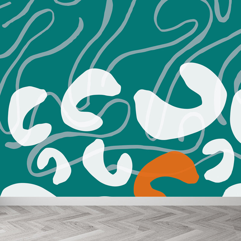 Modern Abstract Graphic Mural Non-Woven Textured Stain-Proof Soft Color Wall Art for Bedroom Green Clearhalo 'Wall Decor' 'Wall Mural' 1863826