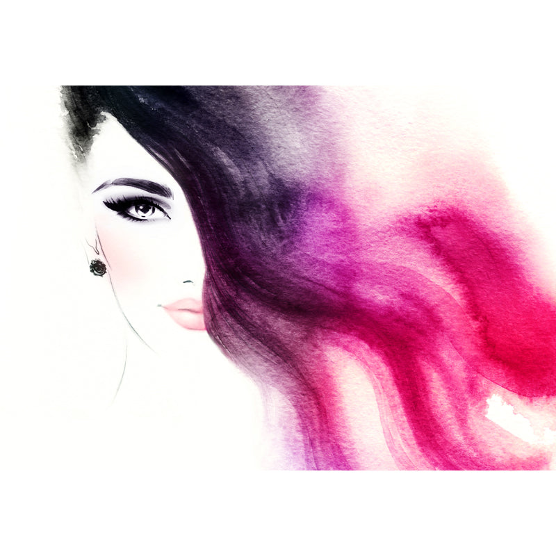 Illustration Women Face Wall Mural Giant Wall Covering for Girls Bedroom, Custom Clearhalo 'Wall Decor' 'Wall Mural' 1863914