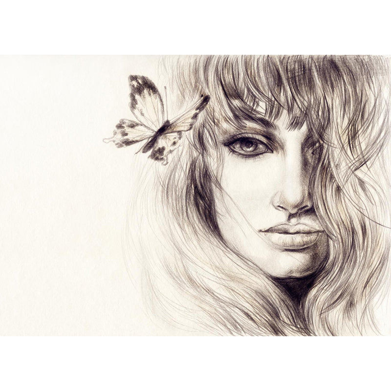 Illustration Women Face Wall Mural Giant Wall Covering for Girls Bedroom, Custom Clearhalo 'Wall Decor' 'Wall Mural' 1863919