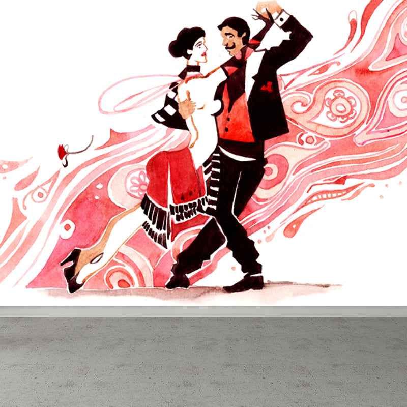 Illustration Women Face Wall Mural Giant Wall Covering for Girls Bedroom, Custom Pink Clearhalo 'Wall Decor' 'Wall Mural' 1863921