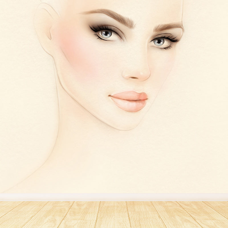 Illustration Women Face Wall Mural Giant Wall Covering for Girls Bedroom, Custom Clearhalo 'Wall Decor' 'Wall Mural' 1863928